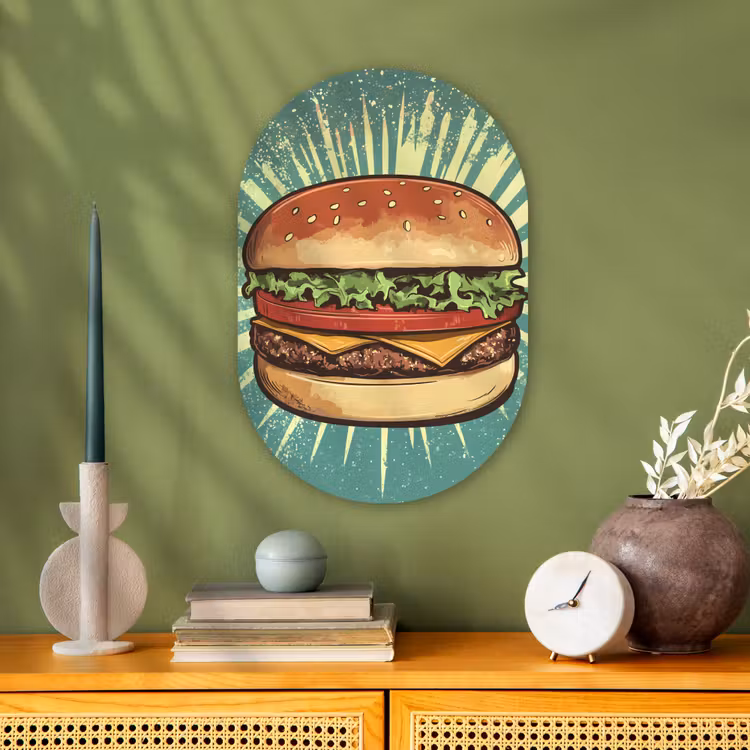 Muurovaal - Hamburger - Illustratie - Sla - Kaas — 1