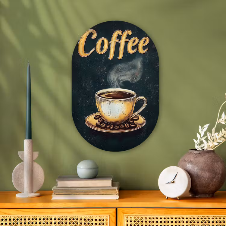 Muurovaal - Koffie - Schotel - Koffiebonen - Retro — 1