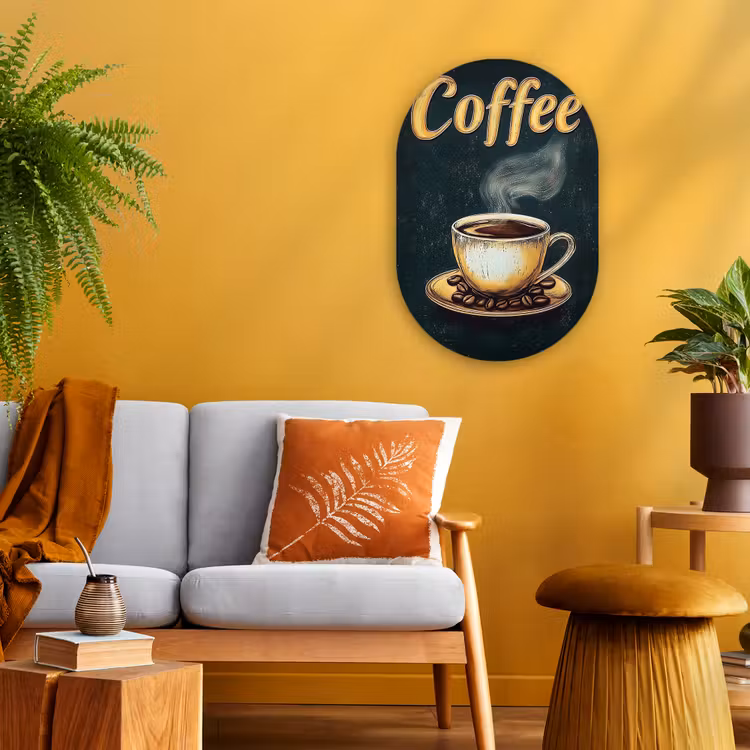 Muurovaal - Koffie - Schotel - Koffiebonen - Retro — 2