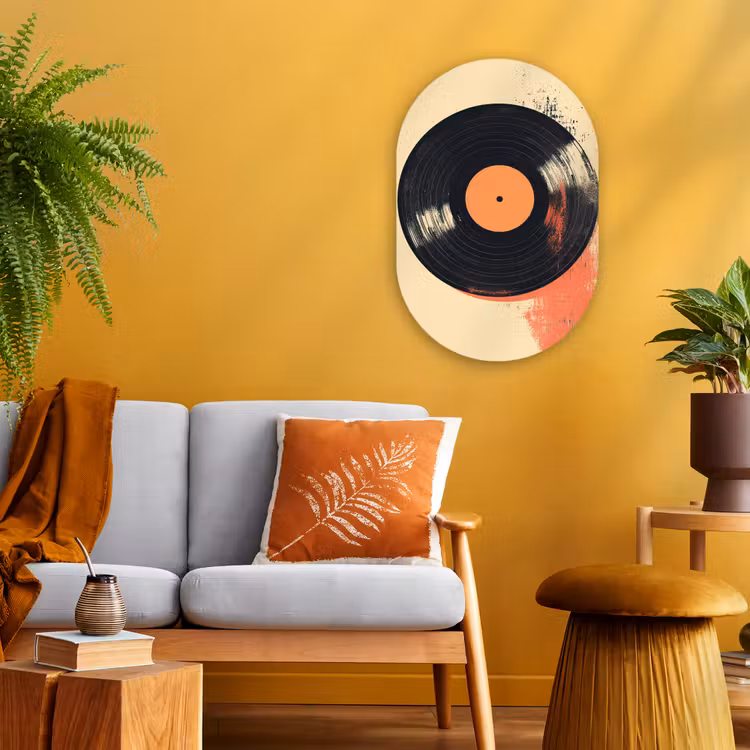 Muurovaal - Vinylplaat - Zwart - Verfspatten - Retro — 1