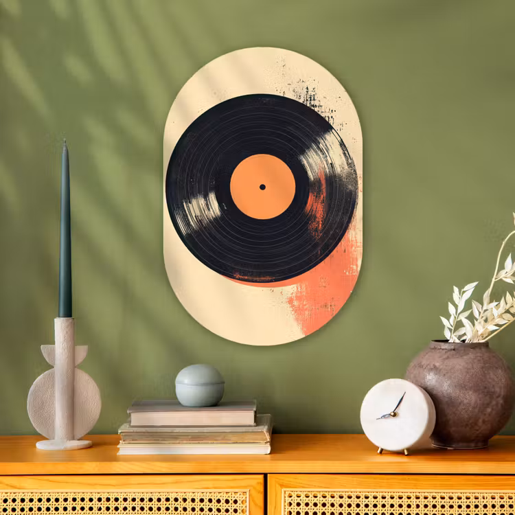 Muurovaal - Vinylplaat - Zwart - Verfspatten - Retro — 2
