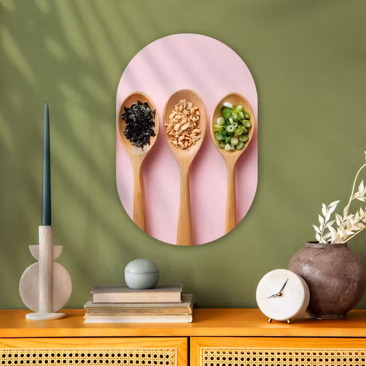 Muurovaal - Ingrediënten - Lepels - Hout - Roze