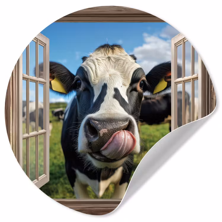 Behangcirkel - Doorkijk - Koe - Weiland - Dieren - Natuur — 1