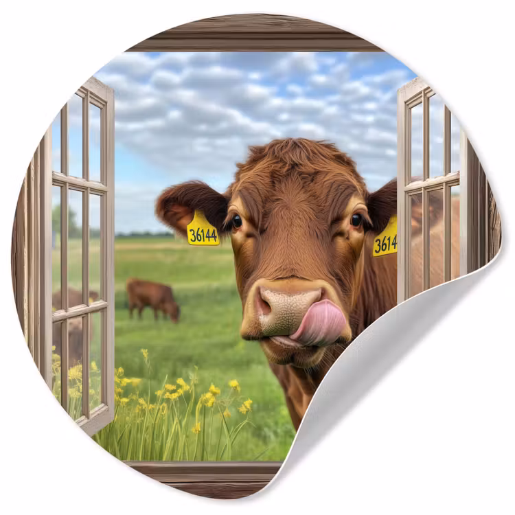 Behangcirkel - Doorkijk - Koe - Weiland - Landschap - Dieren — 1