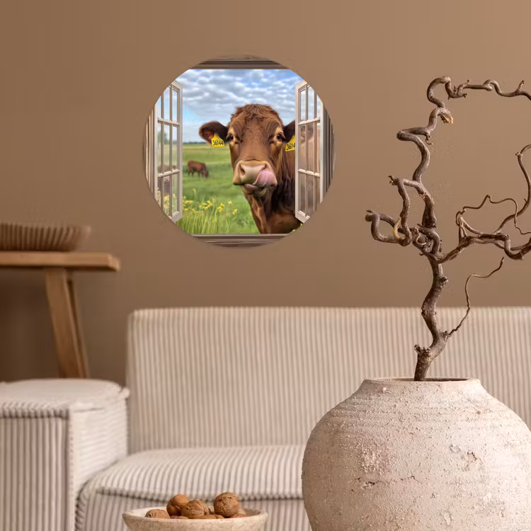 Behangcirkel - Doorkijk - Koe - Weiland - Landschap - Dieren — 2