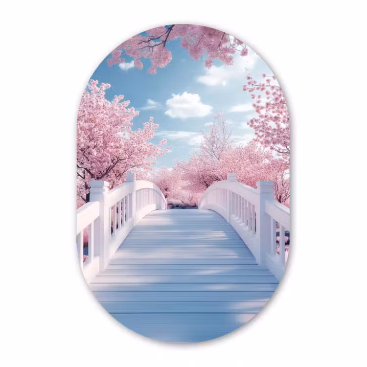 Muurovaal - Brug - Kersenbomen - Wit — 3