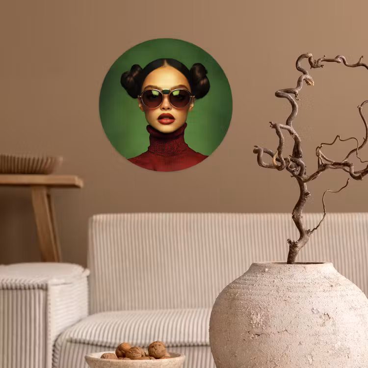 Behangcirkel - Vrouw - Groen - Bril - Aesthetic - Modern — 2