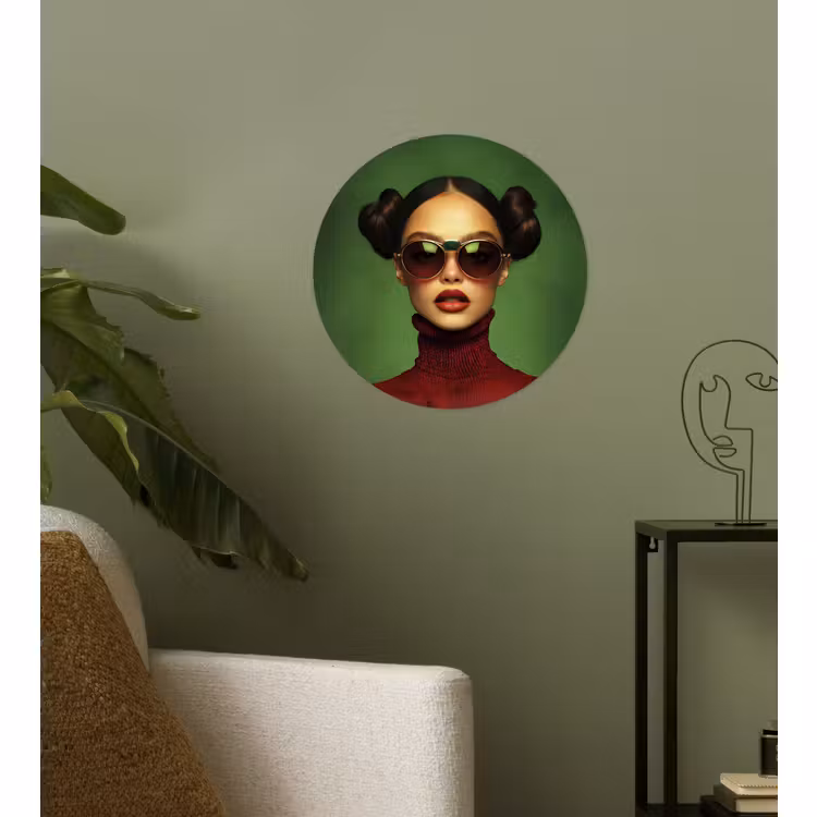 Behangcirkel - Vrouw - Groen - Bril - Aesthetic - Modern — 3