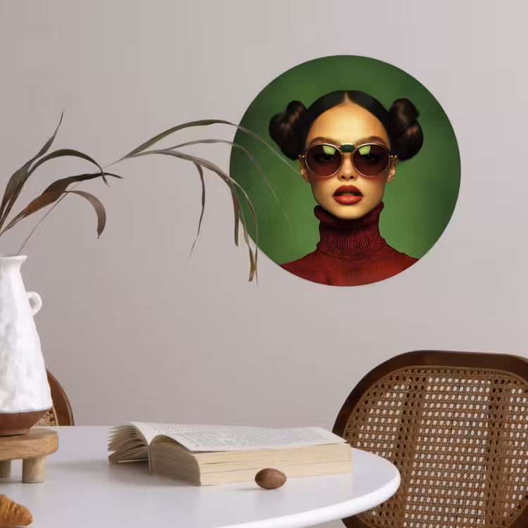 Behangcirkel - Vrouw - Groen - Bril - Aesthetic - Modern — 4