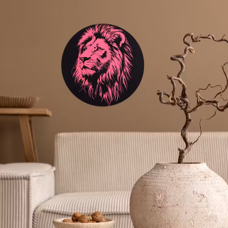 Behangcirkel - Leeuw - Zwart - Roze - Neon — 2