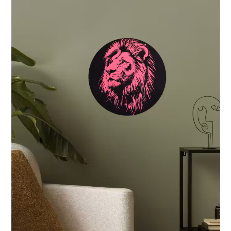 Behangcirkel - Leeuw - Zwart - Roze - Neon — 3