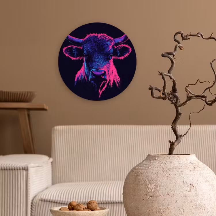 Muurcirkel - Stier - Neon - Zwart - Kleur — 2