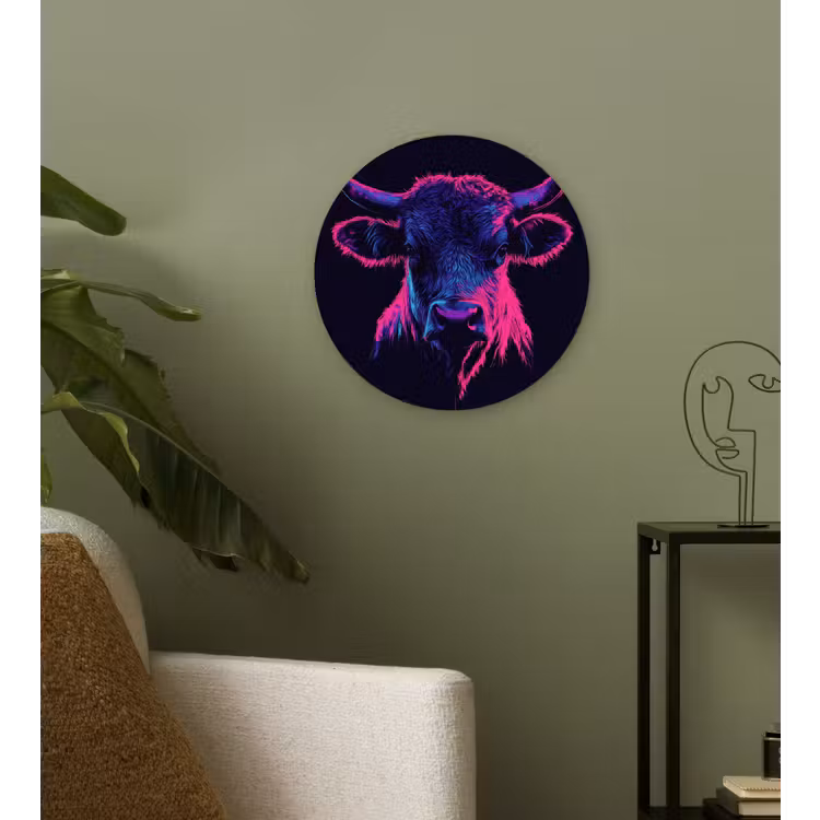 Muurcirkel - Stier - Neon - Zwart - Kleur — 3