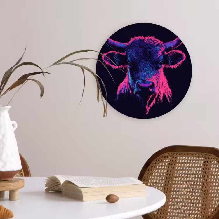 Muurcirkel - Stier - Neon - Zwart - Kleur — 4