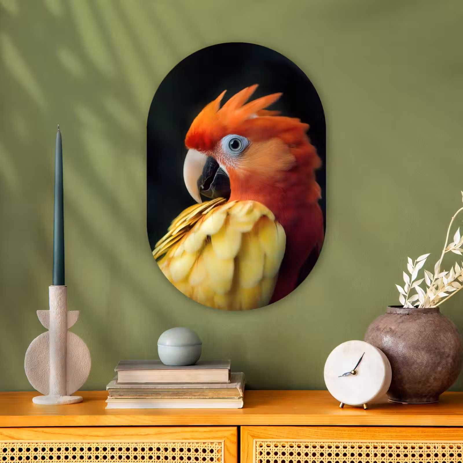 Muurovaal - Close-up - Papegaai - Veren - Oranje — 1