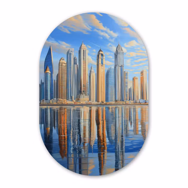 Muurovaal - Skyline - Wolkenkrabbers - Water - Blauw — 3