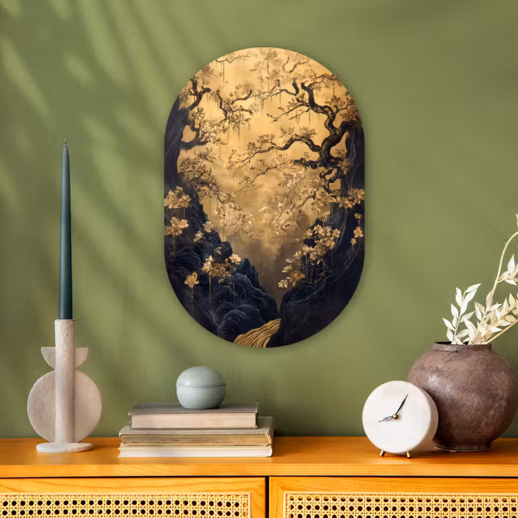Muurovaal - Bloemen - Takken - Goud - Sierlijk — 3