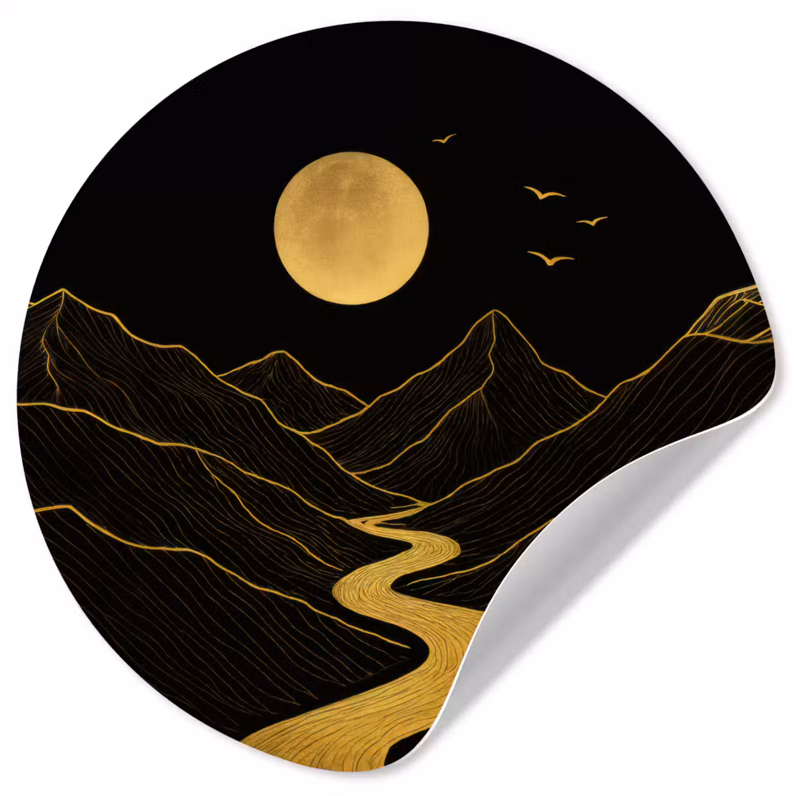 Behangcirkel - Rivier - Goud - Maan - Vogels — 1