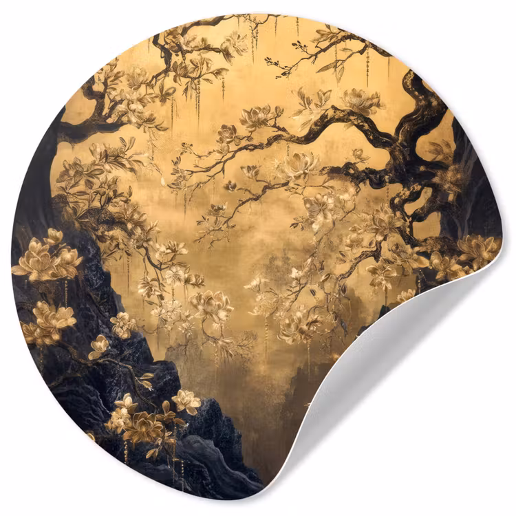 Behangcirkel - Bloemen - Takken - Goud - Sierlijk — 1