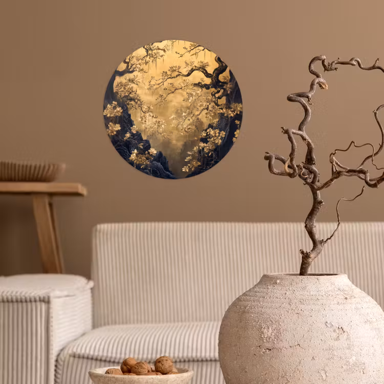 Behangcirkel - Bloemen - Takken - Goud - Sierlijk — 2