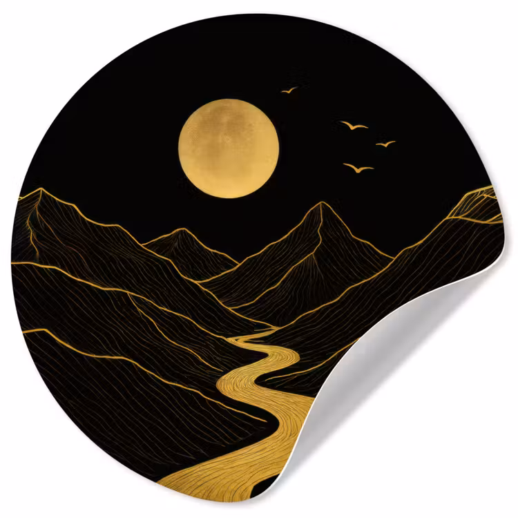 Behangcirkel - Rivier - Goud - Maan - Vogels — 1