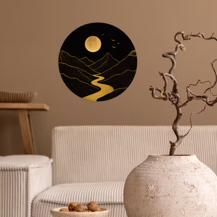 Behangcirkel - Rivier - Goud - Maan - Vogels — 2