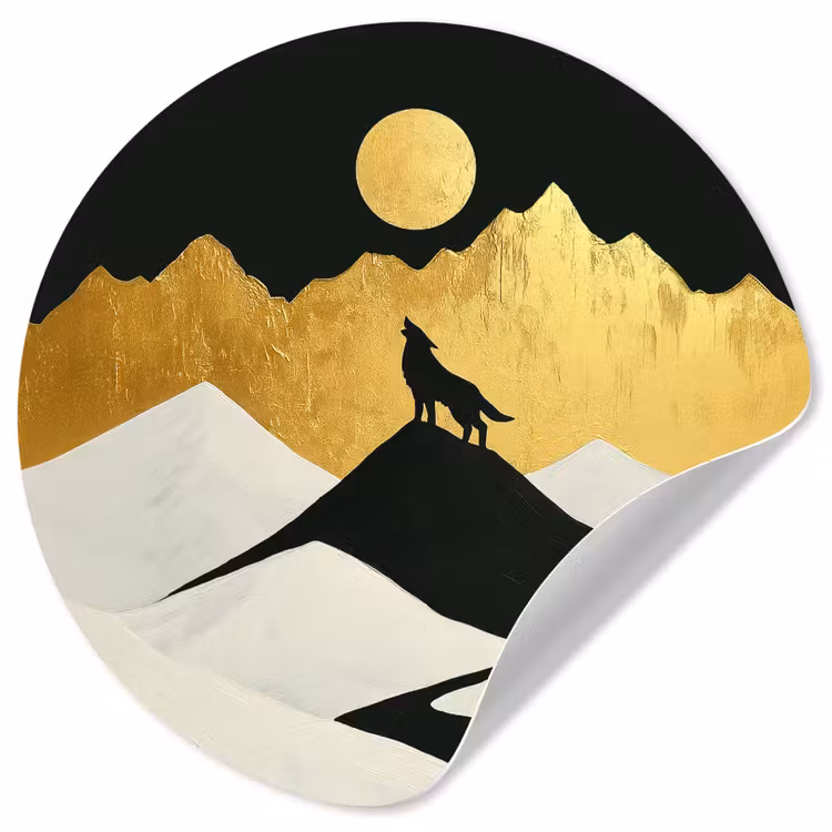 Behangcirkel - Wolf - Bergen - Maan - Zwart — 1