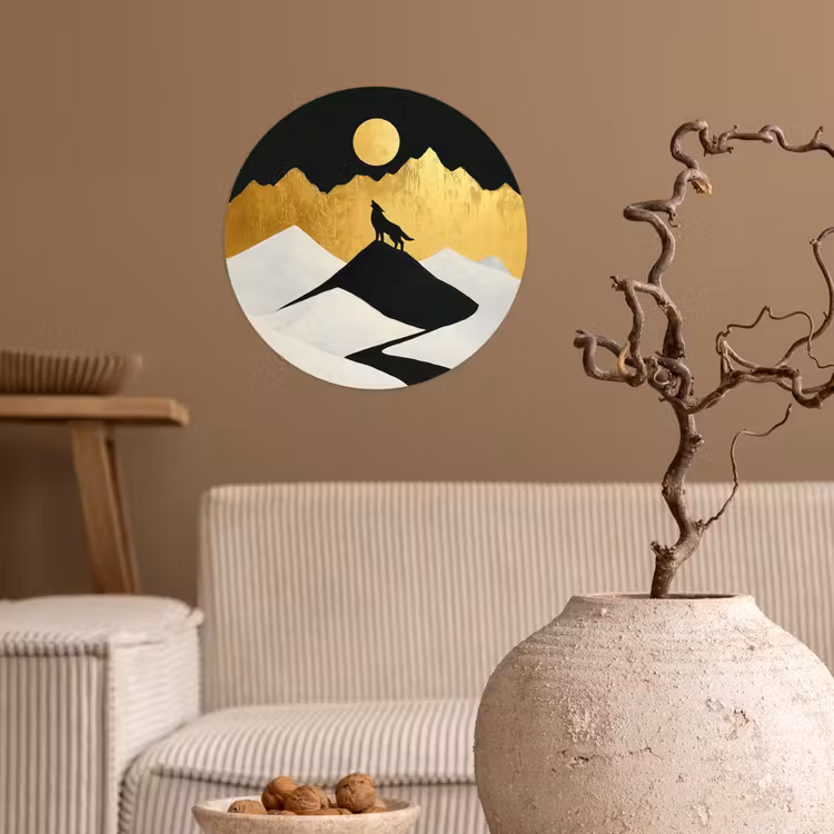 Behangcirkel - Wolf - Bergen - Maan - Zwart — 2