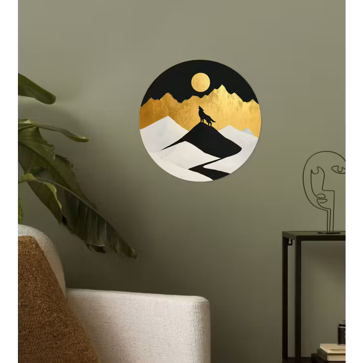 Behangcirkel - Wolf - Bergen - Maan - Zwart — 3