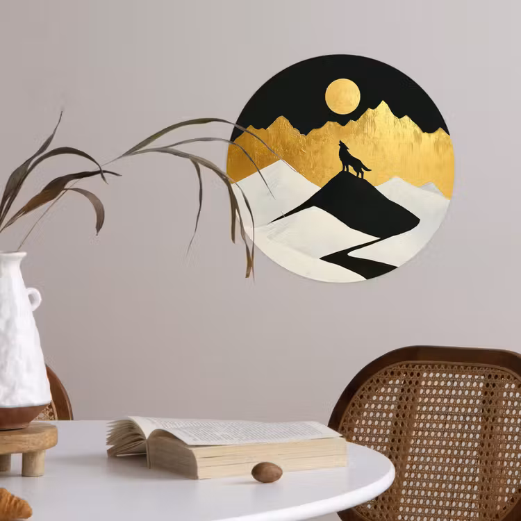 Behangcirkel - Wolf - Bergen - Maan - Zwart — 4
