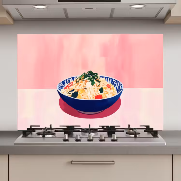 Spatscherm keuken - Rijst - Illustratie - Kom - Groente — 1