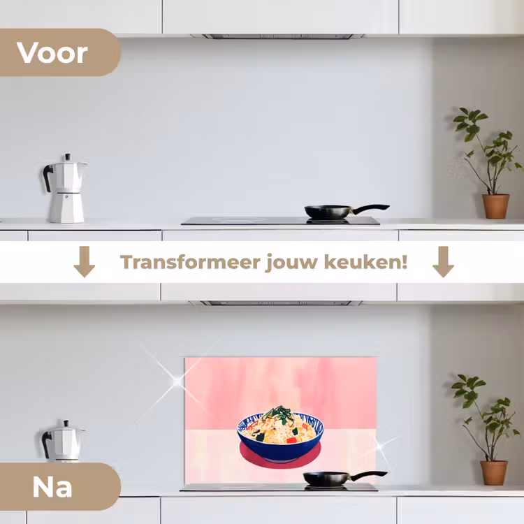 Spatscherm keuken - Rijst - Illustratie - Kom - Groente — 3
