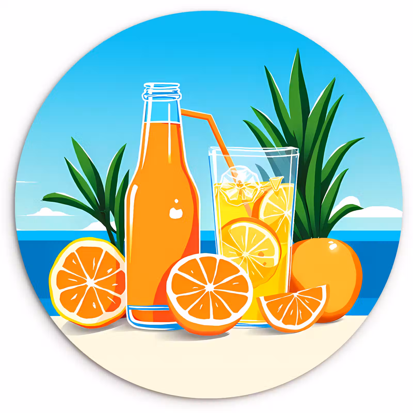 Muurcirkel - Sinaasappels - Ijsblokjes - Zee - Illustratie — 1