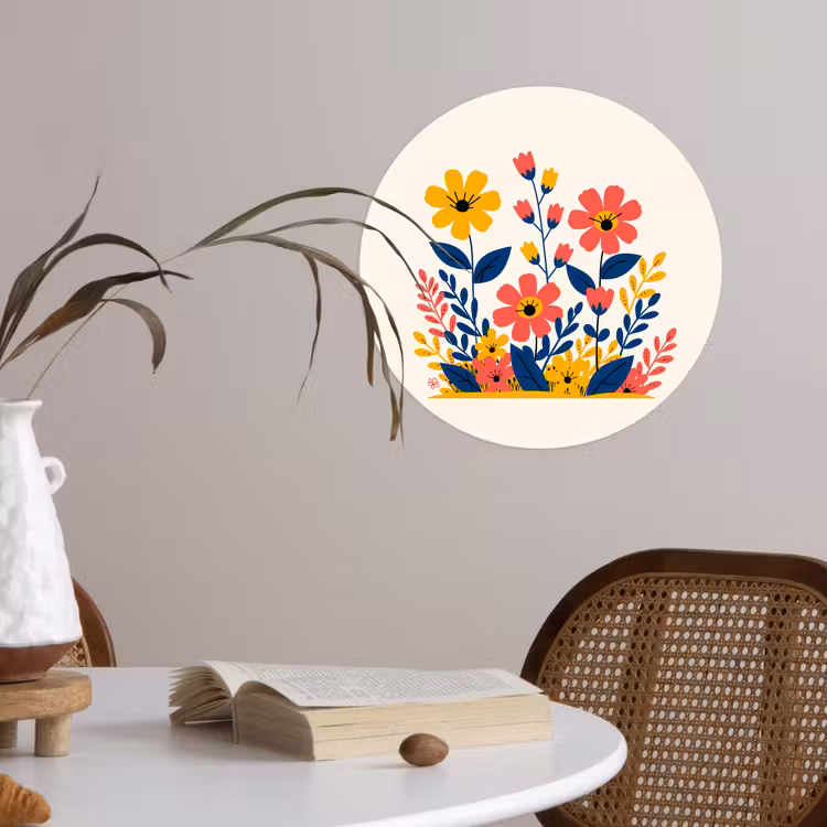 Behangcirkel - Illustratie - Bloemen - Bladeren - Roze — 4