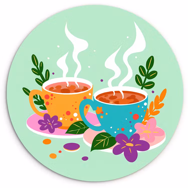 Muurcirkel - Thee - Illustratie - Kopjes - Bloemen — 1