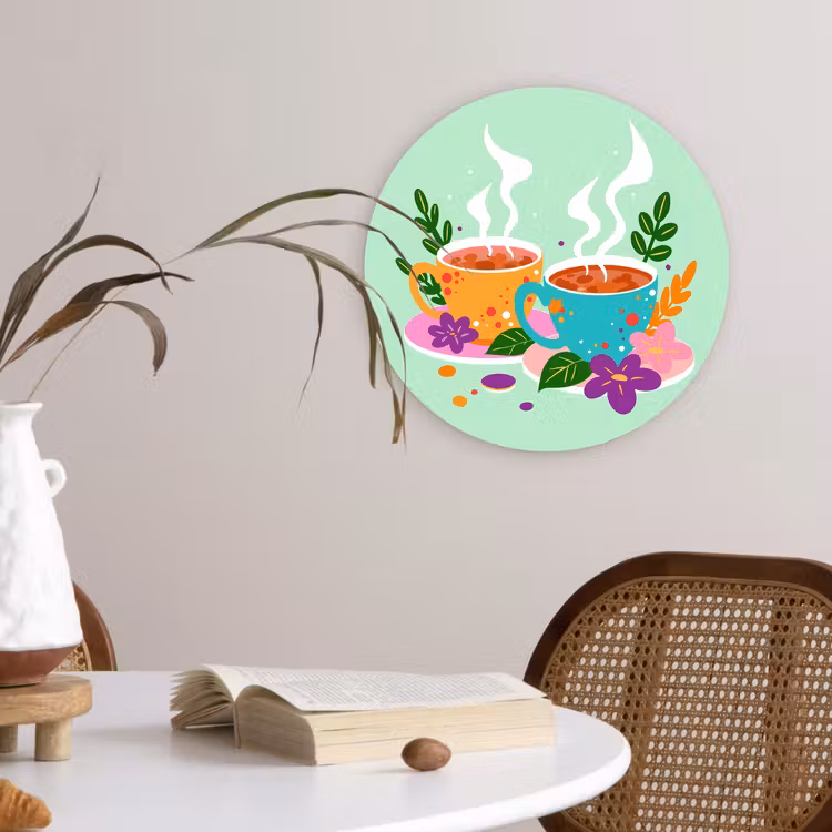 Muurcirkel - Thee - Illustratie - Kopjes - Bloemen — 4