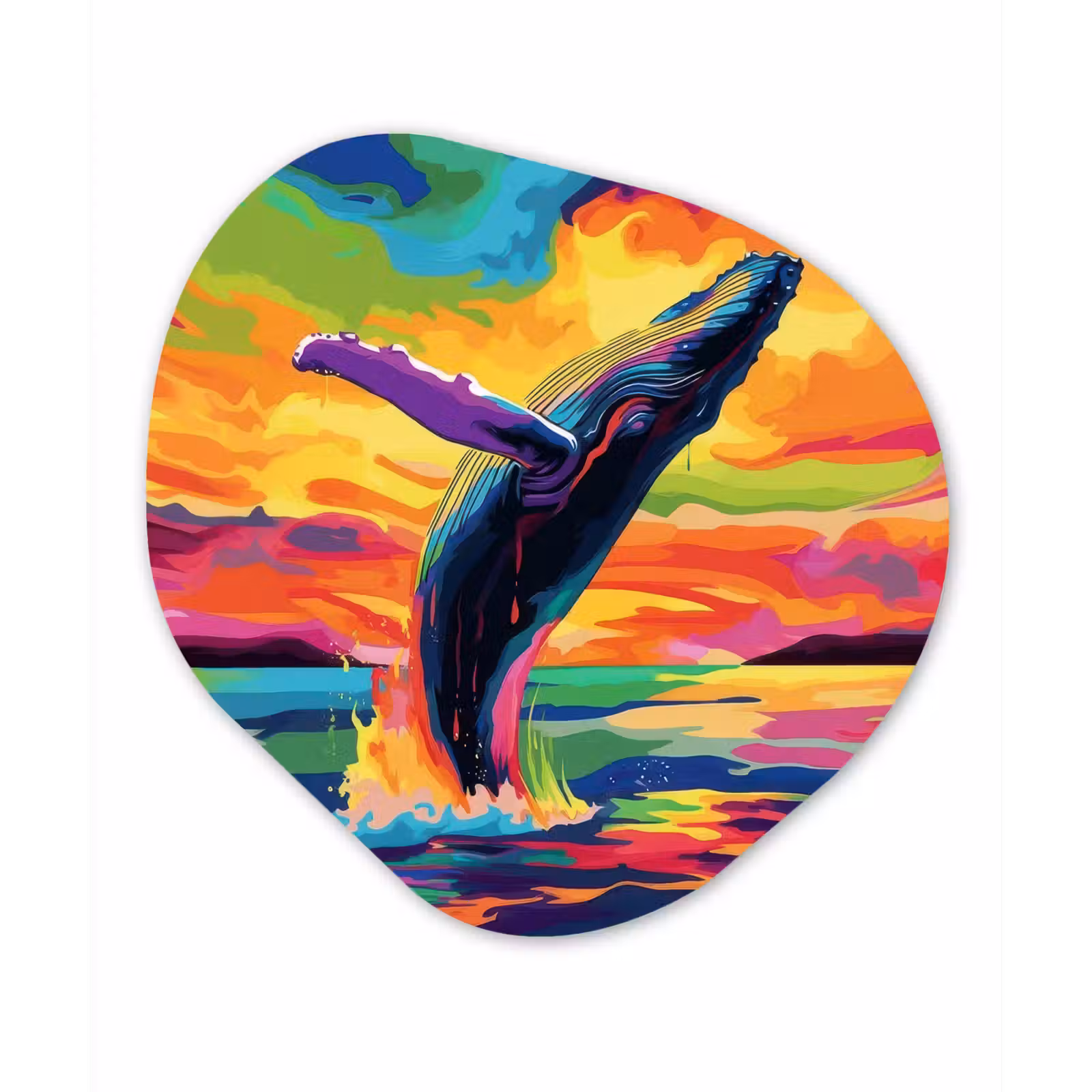 Organisch schilderij – Zonsondergang - Walvis - Geschilderd - Kleurrijk — 1