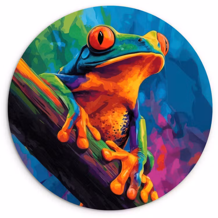 Muurcirkel - Kikker - Felgekleurd - Tak - Regenboog — 1