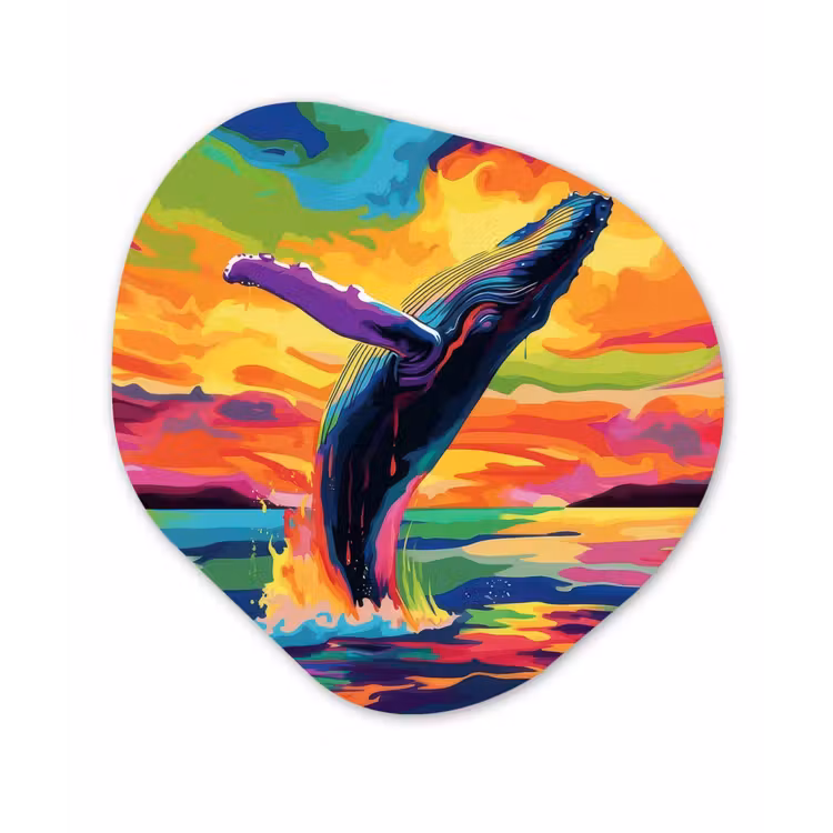 Organisch schilderij – Zonsondergang - Walvis - Geschilderd - Kleurrijk — 1