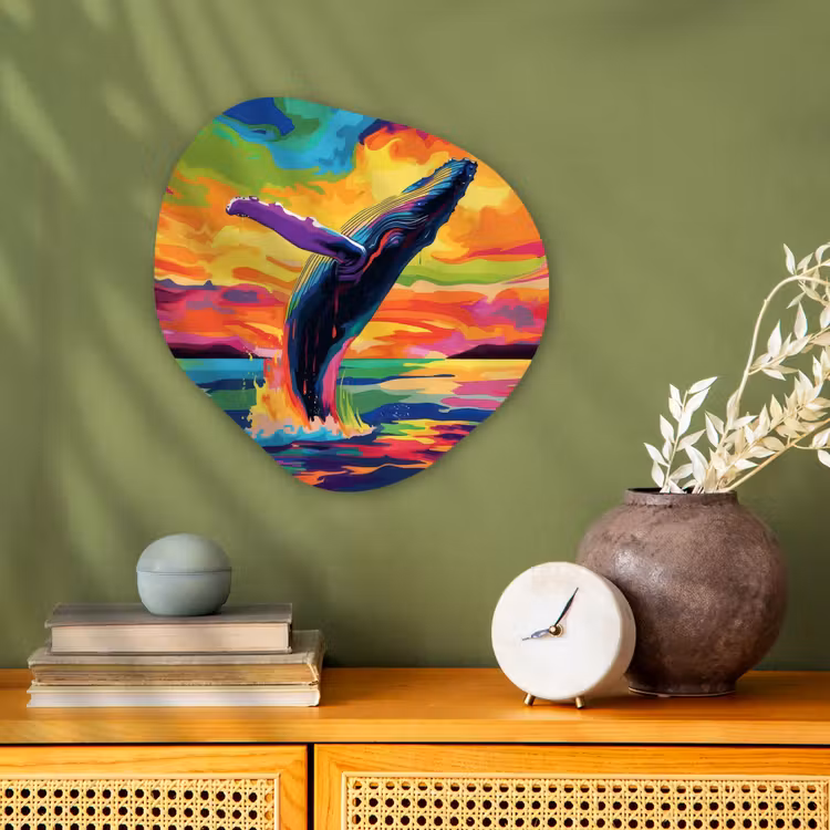 Organisch schilderij – Zonsondergang - Walvis - Geschilderd - Kleurrijk — 2
