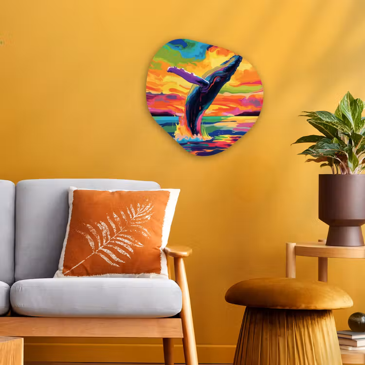 Organisch schilderij – Zonsondergang - Walvis - Geschilderd - Kleurrijk — 3