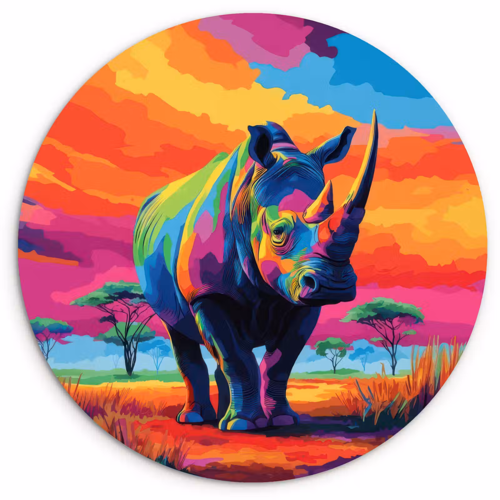 Muurcirkel - Neushoorn - Zonsondergang - Savanna - Kleurrijk — 1