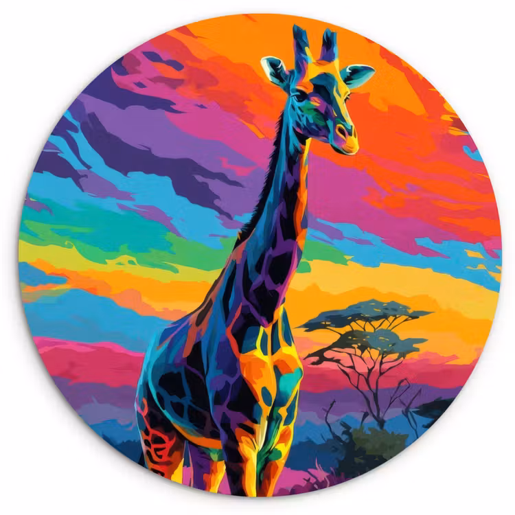 Muurcirkel - Giraffe - Savanna - Lucht - Gekleurd — 1