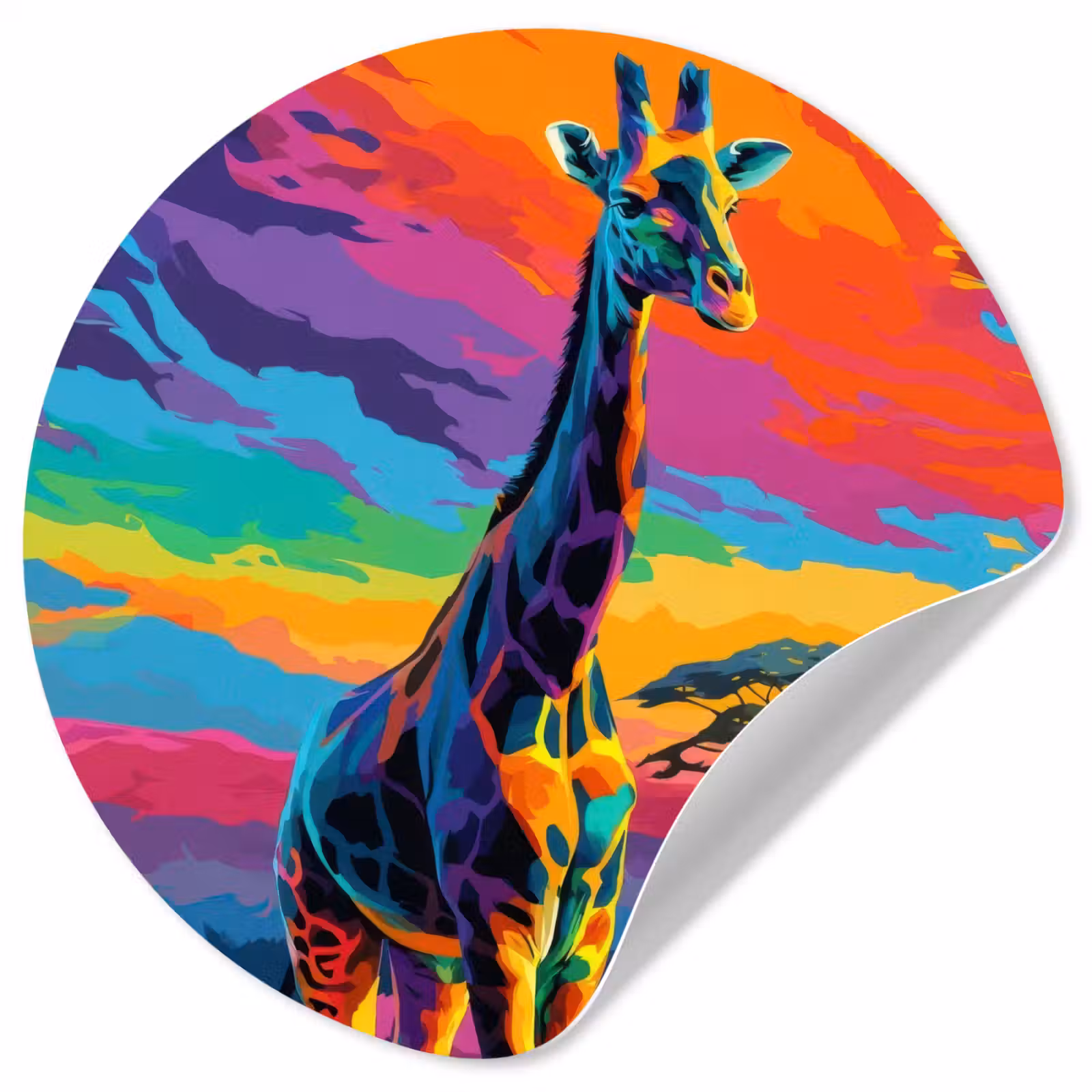 Behangcirkel - Giraffe - Savanna - Lucht - Gekleurd — 1