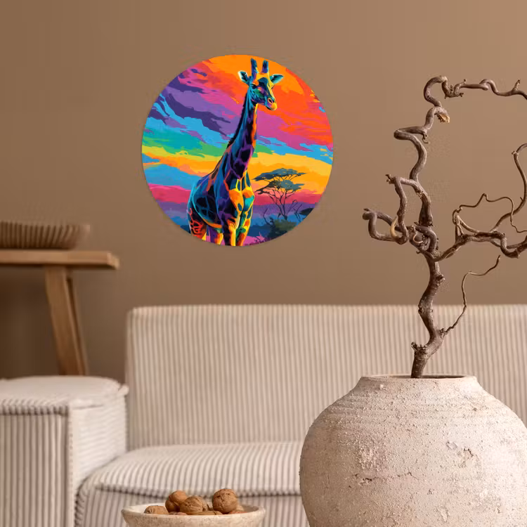 Behangcirkel - Giraffe - Savanna - Lucht - Gekleurd — 2