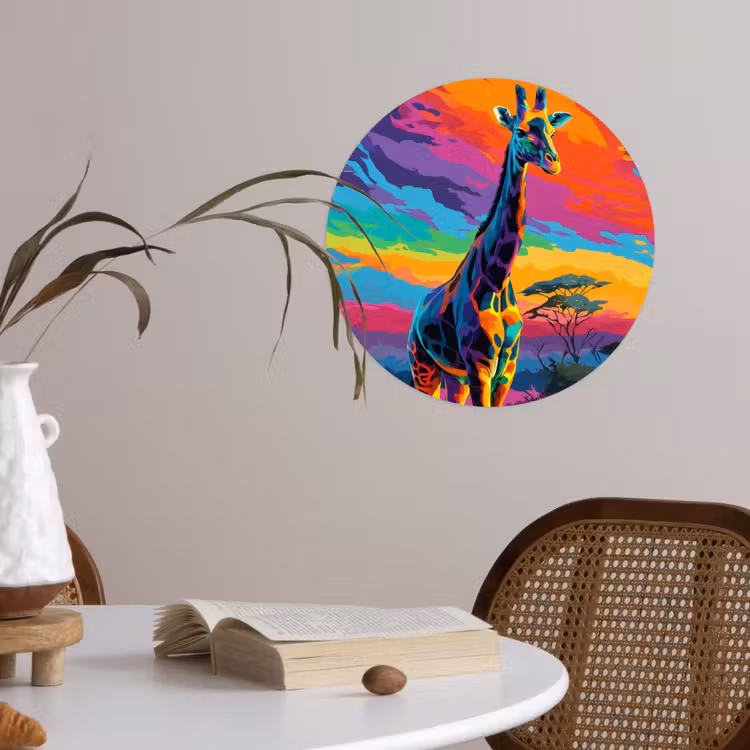 Behangcirkel - Giraffe - Savanna - Lucht - Gekleurd — 4