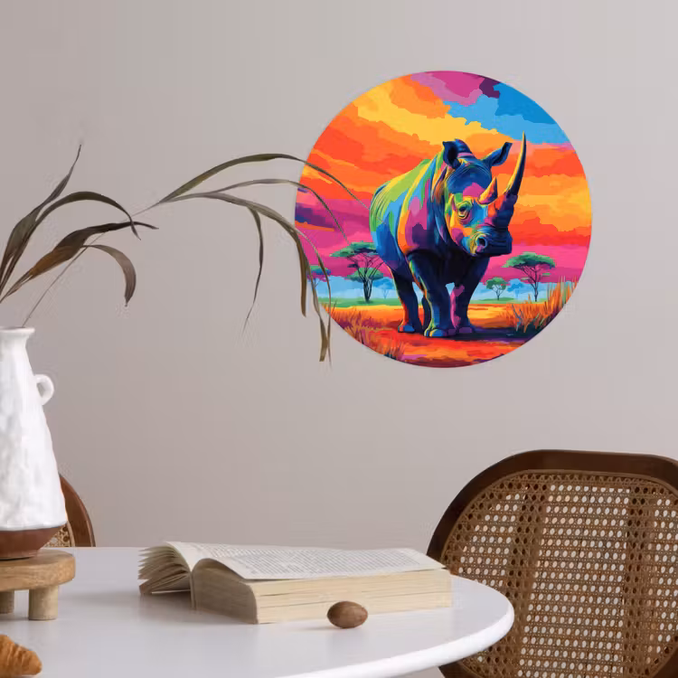 Behangcirkel - Neushoorn - Zonsondergang - Savanna - Kleurrijk — 4
