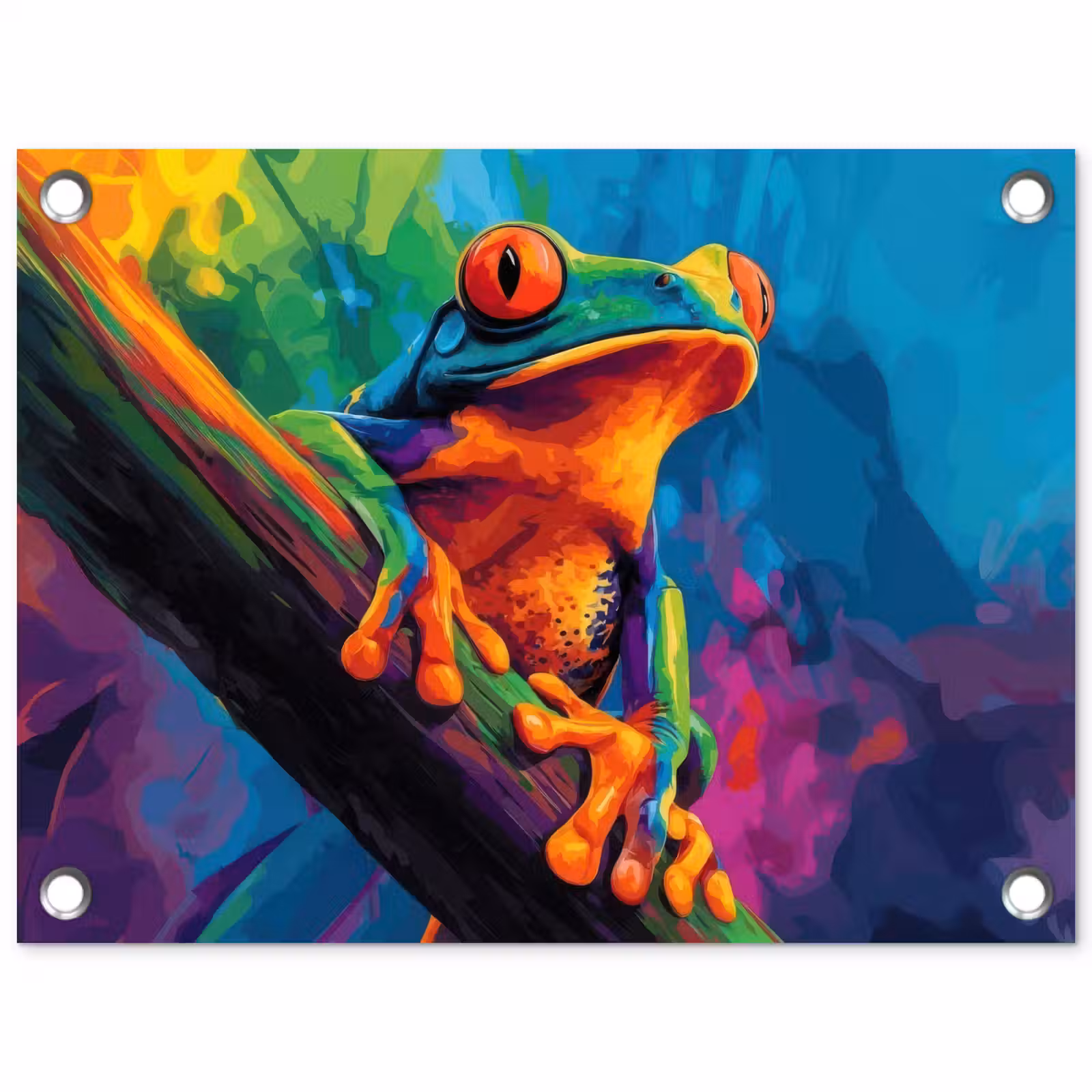 Tuinposter - Kikker - Felgekleurd - Tak - Regenboog — 1