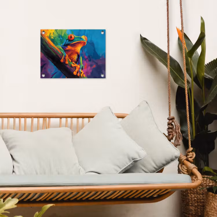 Tuinposter - Kikker - Felgekleurd - Tak - Regenboog — 5