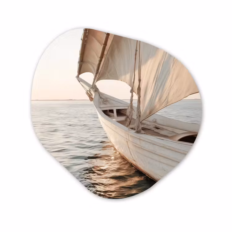 Organisch schilderij – Houten Zeilboot op Zee